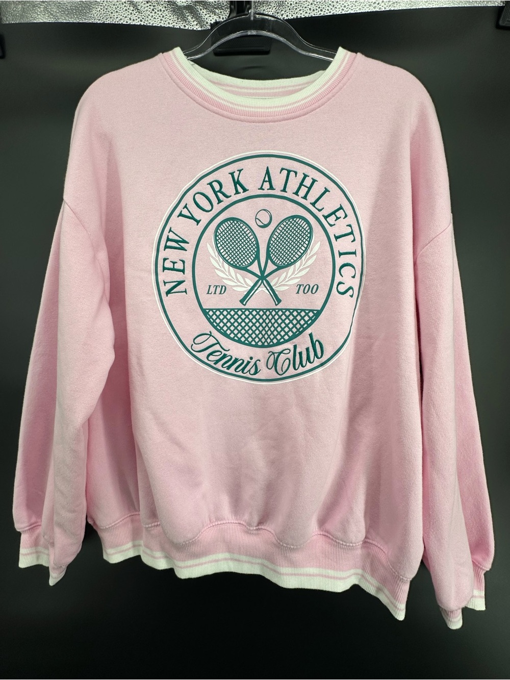 Limited Too Pink New York Athletics Tennis Club Graphic Sweatshirt Womens L NWOT